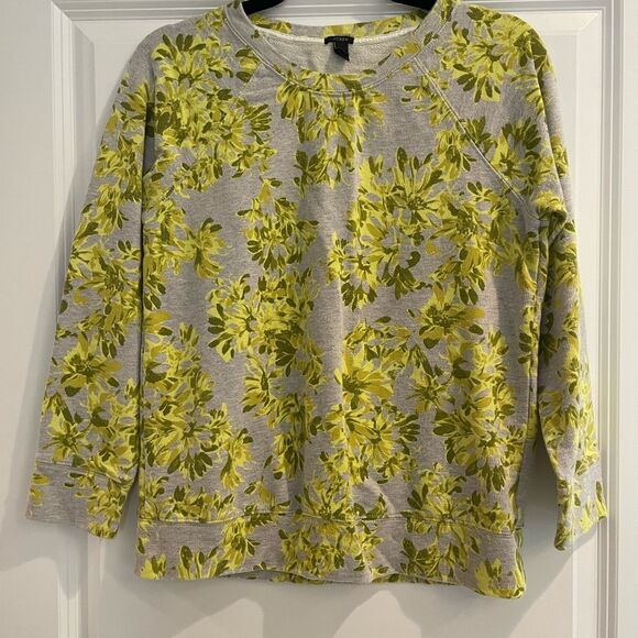 J. Crew Gray and Yellow Floral Sweatshirt EUC Sz. S - Picture 1 of 4